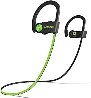 LETSCOM Bluetooth Headphones V5.0 IPX7 Waterproof, Wireless Sport Earphones, HiFi Bass Stereo Sweatproof Earbuds W/Mic, Noise Cancelling Headset for Workout, Running, Gym, 8 Hours Play time