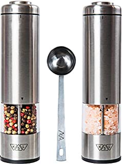 KSL Electric Salt and Pepper Grinder Set (Batteries included) - Automatic Adjustable Shakers - Stainless Steel Powered Spice Mills - Battery Operated Kitchen Peppermills w/ Light - Housewarming Gift