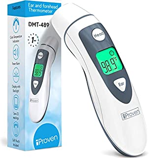 iProven Thermometer for Adults Forehead and Ear - Fever Alarm, 1 Second Reading, Color Temperature Indicator, 20 Readings Memory Recall, Medical Thermometer for Adults Kids and Babies - DMT-489