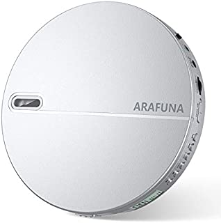 Portable CD Player for Car with Wired Earphone, ARAFUNA Anti-Skip Protection Portable CD Player with Headphones with 3.5mm AUX Cable, Lightweight Design - Silver