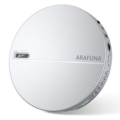 Portable CD Player for Car with Wired Earphone, ARAFUNA Anti-Skip Protection Portable CD Player with Headphones with 3.5mm AUX Cable, Lightweight Design - Silver