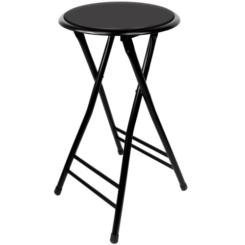 Trademark Home Folding Stool  Heavy Duty 24-Inch Collapsible Padded Round Stool with 300 Pound Capacity for Dorm, Rec Room or Gameroom (Black)