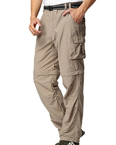 Mens Hiking Pants Convertible Quick Dry Lightweight Zip Off Outdoor Fishing Travel Safari Pants (225 Khaki 32)