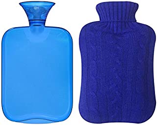 Attmu Classic Rubber Transparent Hot Water Bottle 2 Liter with Knit Cover - Blue