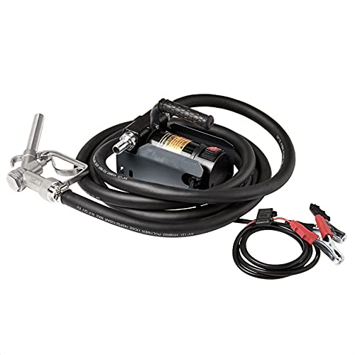 AmazonCommercial Heavy Duty Diesel Fuel Transfer Pump Kit Portable 10GPM/40LPM Electric Self-Priming DC 12V Includes Alligator Clamps, Aluminum Manual Nozzle, Delivery & Suction Hose w/Filter