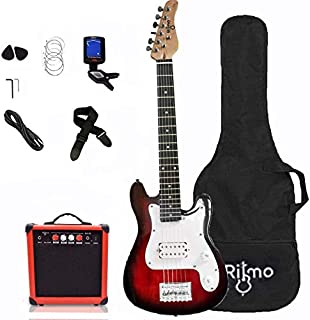 Kids 30 Inch Electric Guitar and Amp Complete Bundle Kit for Beginners-Starter Set Includes 6 String Guitar, 20W Amplifier with Distortion, 2 Picks, Shoulder Strap, Tuner, Bag Case - Red