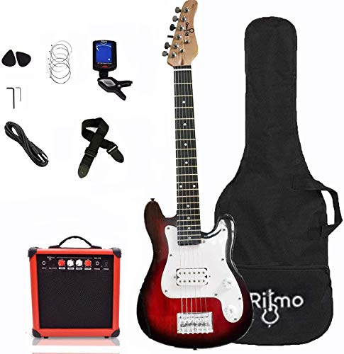 Kids 30 Inch Electric Guitar and Amp Complete Bundle Kit for Beginners-Starter Set Includes 6 String Guitar, 20W Amplifier with Distortion, 2 Picks, Shoulder Strap, Tuner, Bag Case - Red