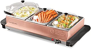 HomeCraft 3-Station 1.5-Quart Buffet Server Warming Tray, Copper