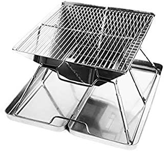 LOYALHEARTDY Barbecue BBQ Grill,Outdoor Square Folding Portable Camping Home Furnace Charcoal Stove Shish Kabob Camp Cooker Tools Foldable Compact Stainless Steel