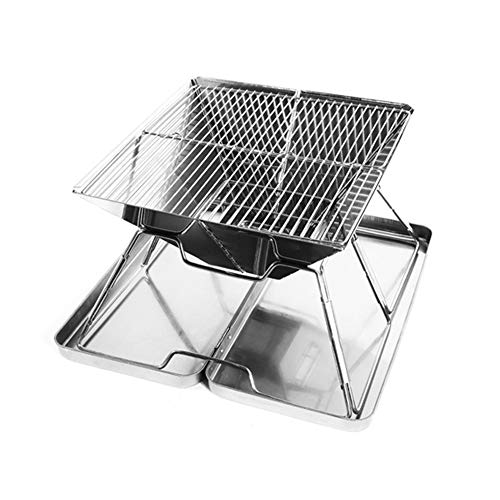 LOYALHEARTDY Barbecue BBQ Grill,Outdoor Square Folding Portable Camping Home Furnace Charcoal Stove Shish Kabob Camp Cooker Tools Foldable Compact Stainless Steel