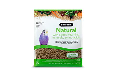 ZuPreem Natural Bird Food for Small Birds - Made in The USA, Essential Vitamins, Minerals, Amino Acids for Parakeets, Budgies, Parrotlets (2.25 lb Bag)