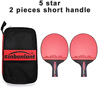 ANGOU Tennis Table Racket Long Handle Short Handle Carbon Blade Rubber with Double face pimples in ping Pong Rackets with case-5 Star 2 Short