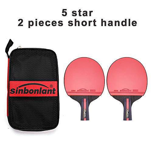 ANGOU Tennis Table Racket Long Handle Short Handle Carbon Blade Rubber with Double face pimples in ping Pong Rackets with case-5 Star 2 Short