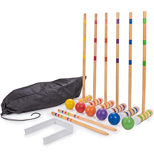 Family Croquet  Family-Sized/Travel Croquet Set with Drawstring Bag  Backyard Lawn Game for 6-Players  (6) 26