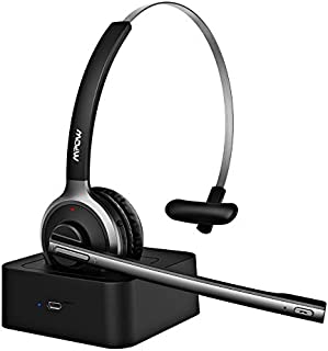 Mpow M5 Pro Bluetooth Headset with Microphone, Wireless Headphones for Cell Phone, Noise Canceling Headset with Charging Base for PC, Laptop, Truck Driver, Office, Call Center, Skype