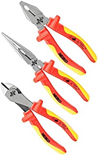 Neiko Pro 02040B Insulated Electrician Pliers/Cutter Set, 3-Piece | 1000V Tested with Carrying Case