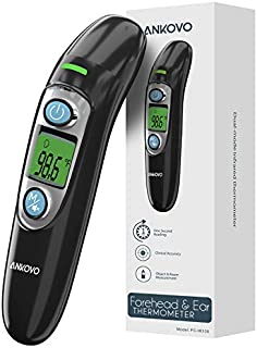 Non-Contact Thermometer for Adults, ANKOVO Digital Infrared Thermometer for Fever, Ear and Forehead Thermometer for Baby and Kids, LCD Screen Memory Recall Fever Alarm (Beep and Alarm)