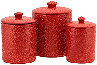 10 Strawberry Street Kitchen Canister Set, 3 Piece, Fleur Red