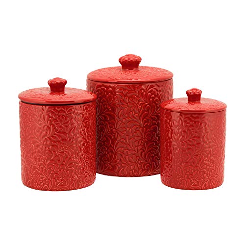 10 Strawberry Street Kitchen Canister Set, 3 Piece, Fleur Red