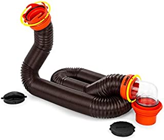 Camco RhinoFLEX 15ft RV Sewer Hose Kit, Includes Swivel Fitting and Translucent Elbow with 4-In-1 Dump Station Fitting, Storage Caps Included, Frustration-Free Packaging (39770)