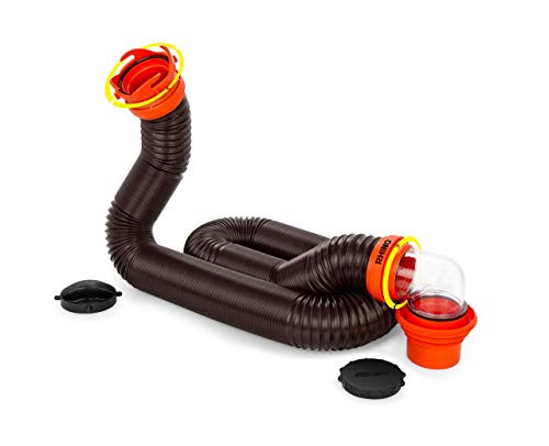 Camco RhinoFLEX 15ft RV Sewer Hose Kit, Includes Swivel Fitting and Translucent Elbow with 4-In-1 Dump Station Fitting, Storage Caps Included, Frustration-Free Packaging (39770)