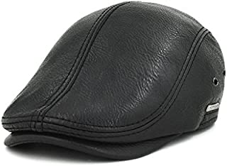 LETHMIK Flat Cap Cabby Hat Genuine Leather Vintage Newsboy Cap Ivy Driving Cap Second Version Black-L