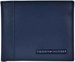 Tommy Hilfiger Men's Leather Wallet  Slim Bifold with 6 Credit Card Pockets and Removable ID Window, Navy Cambridge, One Size