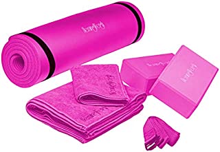 HemingWeigh Yoga Kit - Pink Yoga Mat Set Includes Carrying Strap, Yoga Blocks, Yoga Strap, and 2 Microfiber Yoga Towels - Yoga Gear and Accessories for Beginners and Experienced Yogis