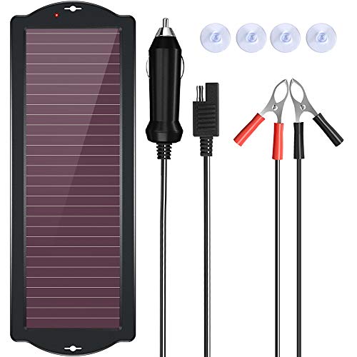 POWOXI 1.8W 12V Solar Car Battery Charger Maintainer, Portable Solar Panel Trickle Charging Kit for Automotive, Motorcycle, Boat, ATV,Marine, RV, Trailer, Powersports, Snowmobile, etc.