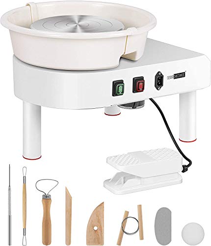 VIVOHOME Pottery Wheel 25CM Pottery Forming Machine 350W Electric DIY Clay Tool with Foot Pedal and Detachable Basin for Ceramic Work Art Craft White