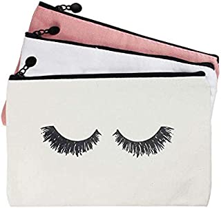 3 Pieces Eyelash Makeup Bags Canvas Makeup Bags Travel Make up Pouches with Zipper Lash Cosmetic Bags for Women and Girls (mix-3pack)