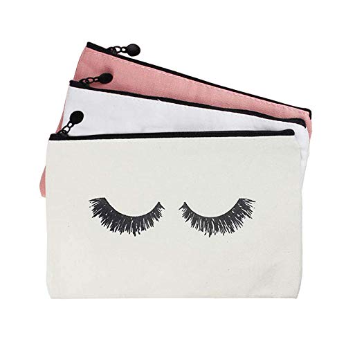 3 Pieces Eyelash Makeup Bags Canvas Makeup Bags Travel Make up Pouches with Zipper Lash Cosmetic Bags for Women and Girls (mix-3pack)