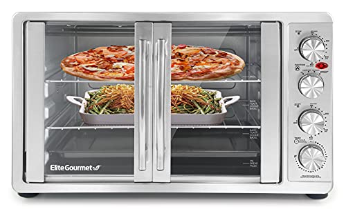 Elite Gourmet ETO-4510M Double French Door Countertop Convection Toaster Oven, Bake Broil Toast Rotisserie Keep Warm 12