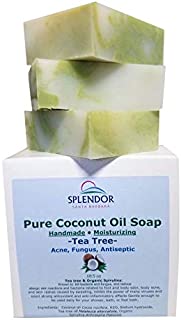 Splendor Tea Tree Coconut Oil Soap Bars with ORGANIC SPIRULINA. Handmade, Vegan, Natural, Moisturizing. Anti-fungal, Anti-bacterial, Acne, Eczema, Jock Itch and Body Odor for Hand, Body and Face