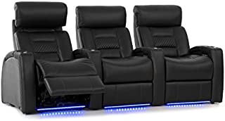 Octane Seating Flex HR Home Theatre Seating - Black Top Grain Leather - Power Recline - Lighted Cup Holders - Row of 3 Seats