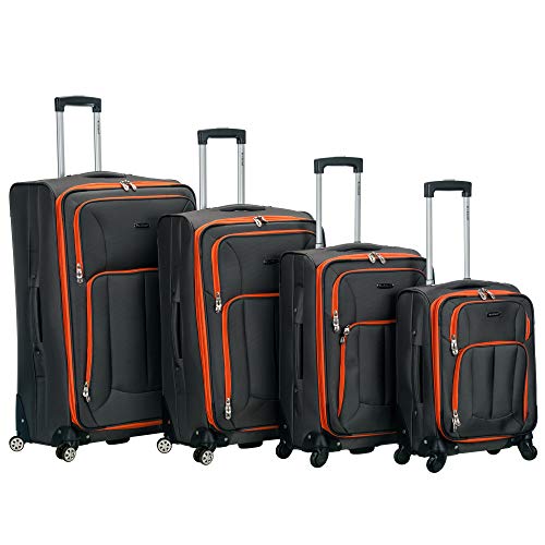 Rockland Impact Softside Spinner Wheel Luggage Set, Charcoal, 4-Piece (18/22/26/30)