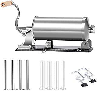 MASTER FENG Sausage Stuffer - Stainless Steel Homemade Manual Sausage Maker Horizontal Meat Filling Kitchen Machine, Packed 8 Stuffing Tubes (6 LBS /3.5L Horizontal)