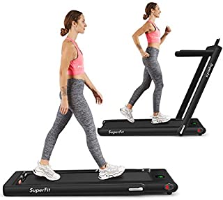 Goplus 2 in 1 Folding Treadmill, 2.25HP Under Desk Electric Treadmill, Installation-Free with Bluetooth Speaker, Remote Control and LED Display, Walking Jogging for Home Office Use (Black)