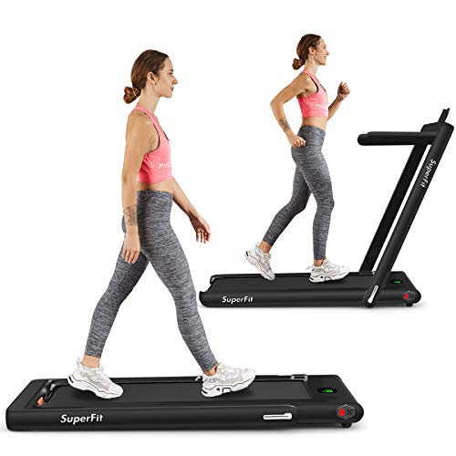 Goplus 2 in 1 Folding Treadmill, 2.25HP Under Desk Electric Treadmill, Installation-Free with Bluetooth Speaker, Remote Control and LED Display, Walking Jogging for Home Office Use (Black)