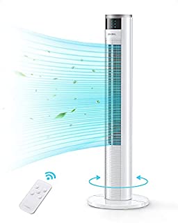 Tower Fan Lensoul 75° Oscillating Fan with Remote, Sleep Mode, 3 Quiet Speeds, Timer Setting, Smart Touch Control, Portable Bladeless Standing Fan for Bedroom Home Office