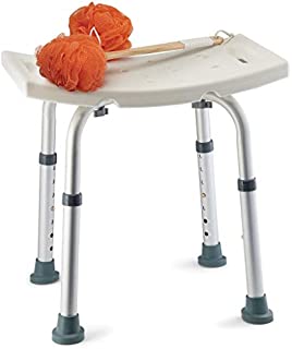 Shower Chair - with Back Scrubber & Additional Sponge - Tool Free Shower Chair for Elderly - with 8 Adjustable Heights - Portable Anti Slip Bath Chair for Elderly