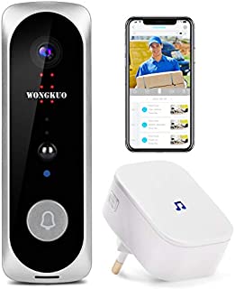 Video Doorbell WONGKUO Wireless Video Doorbell Camera HD 166° Security Smart WiFi Doorbells with Indoor Chime,2 Rechargeable Batteries,Motion Detection,Real-Time Video,Two-Way Talk,Night Vision