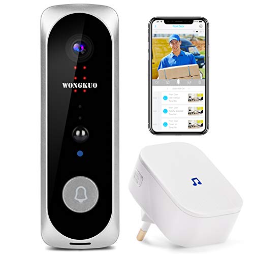 Video Doorbell WONGKUO Wireless Video Doorbell Camera HD 166° Security Smart WiFi Doorbells with Indoor Chime,2 Rechargeable Batteries,Motion Detection,Real-Time Video,Two-Way Talk,Night Vision