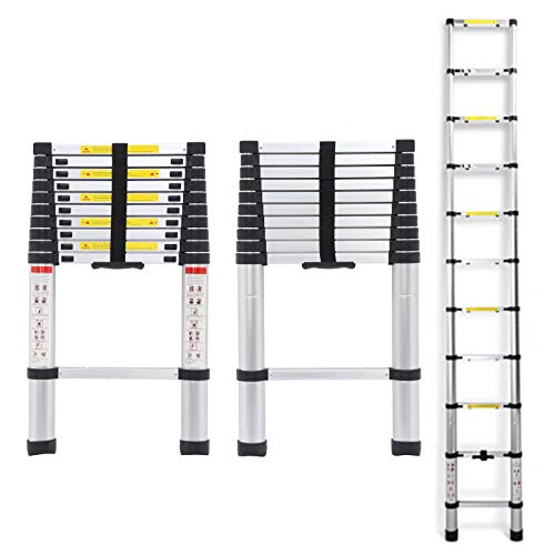 Telescopic Ladders 10.5ft 3.2M 150KG Max Capacity Extension Folding Portable Aluminium Lightweight Easy to Store in Car Trunk Home Loft Attic Step Ladder DIY Builer Supplies