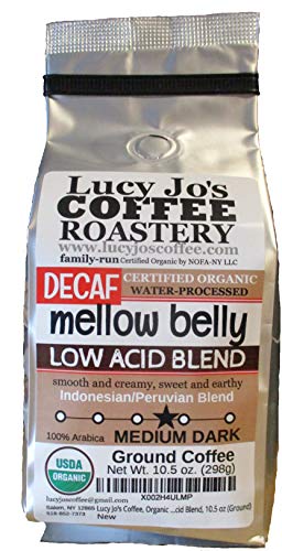 Lucy Jo's Coffee, Organic Decaf Mellow Belly Low Acid Blend, 10.5 oz (Ground)