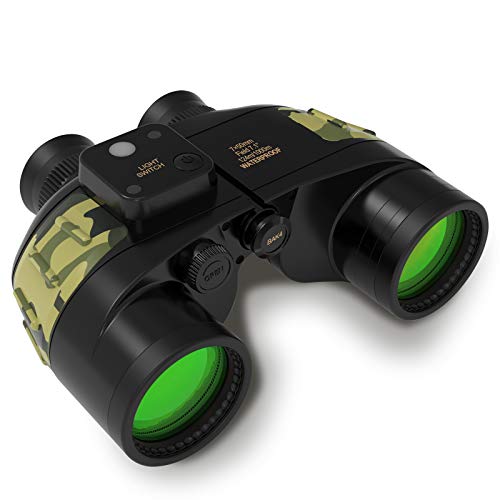 10x50 Marine Binoculars for Adults- IPX7 Waterproof Fogproof BAK4 Prism FMC Lens Binoculars with Rangefinder Compass Strap for Navigation,Boating,Fishing,Water Sports,Hunting and More (Black)