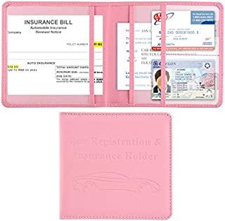 Car Registration and Insurance Holder, Vehicle Glove Box Car Organizer Men Women Wallet Accessories Case for Cards, Essential Document, Driver License by Cacturism, Pink