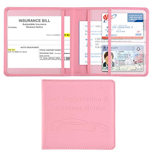 Car Registration and Insurance Holder, Vehicle Glove Box Car Organizer Men Women Wallet Accessories Case for Cards, Essential Document, Driver License by Cacturism, Pink