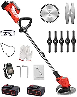 Cordless Weed Trimmers Electric Stringless Lawn Edgers, with 24V Lithium-ion Batteries Adjustable Handle and Height Agricultural Household Weeder Garden Pruning Tool Brush Cutter,red