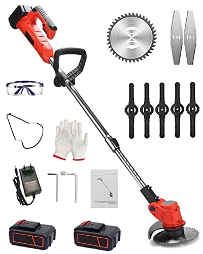 Cordless Weed Trimmers Electric Stringless Lawn Edgers, with 24V Lithium-ion Batteries Adjustable Handle and Height Agricultural Household Weeder Garden Pruning Tool Brush Cutter,red